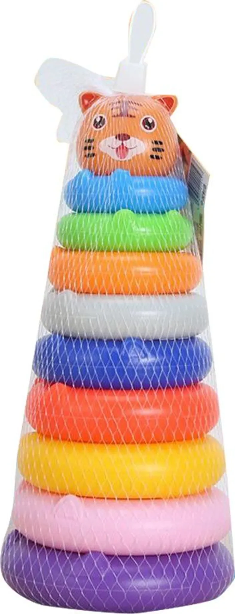 Räderpyramide mit Tieraufklebern – Tiger, bunt